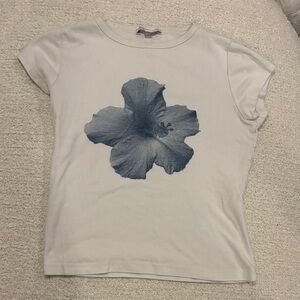 Floral Print Women's Top - White and Blue